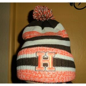 HOOTERS‎ Orange Brown Licensed Striped / Embroidered Knit Beanie *Never Worn*